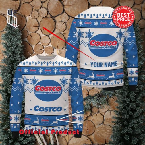 Costco Custom Name White Design Logo Snowflake Ugly Christmas Sweater