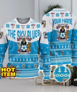 Coventry City FC Big Logo Custom Name 3D Ugly Christmas Sweater Christmas Gift For Big Fans