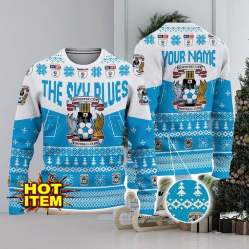 Coventry City FC Big Logo Custom Name 3D Ugly Christmas Sweater Christmas Gift For Big Fans