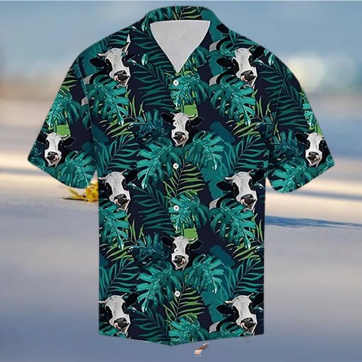 Cow Hawaiian Shirt Tropical Cow Leaf Pattern Aloha Shirt, Aloha Hawaiian Shirts