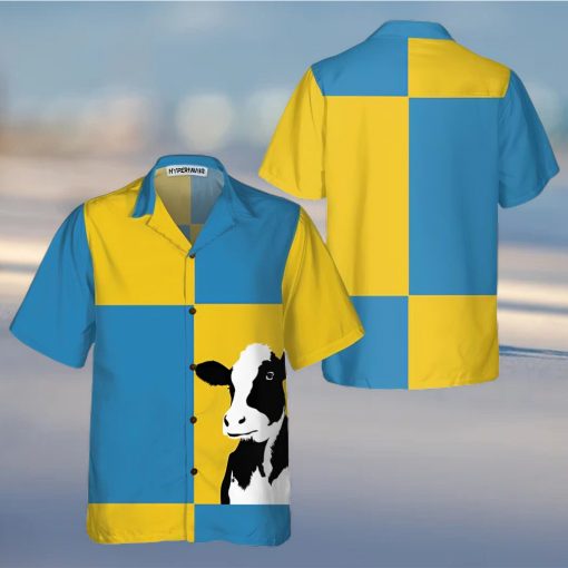 Cow On Yellow And Blue Background Hawaiian Shirt, Cow Shirt For Men & Womedn, Funny Cow Print Shirt