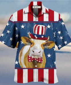 Cow On Yellow And Blue Background Hawaiian Shirt, Cow Shirt For Men & Women, Funny Cow Print Shirt