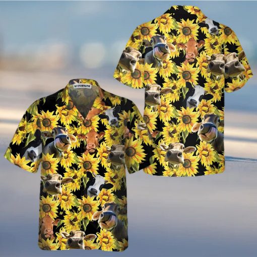 Cow With Sunflower Hawaiian Shirt, Tropical Cow Shirt For Men And Women, Funny Cow Print Shirt Gift Idea