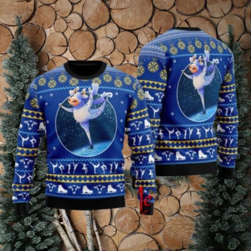 Cows Ice Skating Ugly Christmas Sweater Gift Knitting Sweater