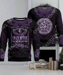 Crazy Witch Love or hate me Purple ugly sweater