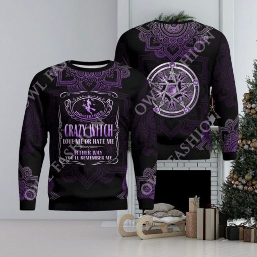 Crazy Witch Love or hate me Purple ugly sweater