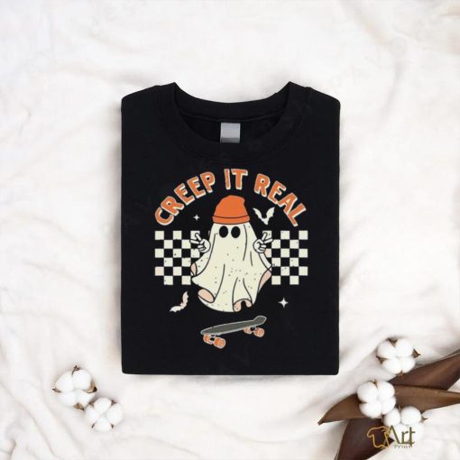 Creep It Real Skateboarding Ghost Retro Halloween T Shirt