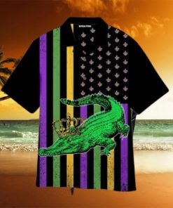 Crocodile And Crown Mardi Gras Pattern Aloha Hawaiian Shirt