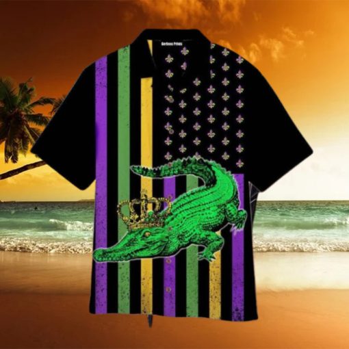 Crocodile And Crown Mardi Gras Pattern Aloha Hawaiian Shirt