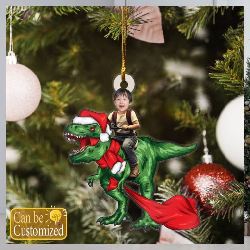 Custom Baby Face Photo Riding T Rex Ornament