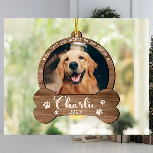 Custom Dog Photo Ornament, Dog Memorial Gift, Loss of Pet, Pet Ornament, Christmas Keepsake, Dog Memorial Ornament, You Left Paw Prints