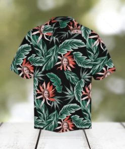 Custom Face Red Flowers Green Leaves Men s All Over Print Hawaiian Shirt