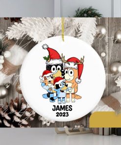 Custom Kid Name Bluey Family 2023 Christmas Ceramic Ornament