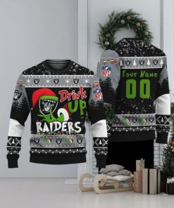 Custom NFL Las Vegas Raiders Ugly Christmas Sweater Grinch Drink Up Christmas Gift For Football Fans