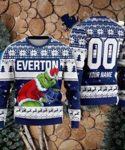 Custom Name And Number EPL Everton Grinch Ugly Christmas Sweater All Over Print Trending Sweater For Fan