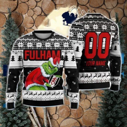 Custom Name And Number EPL Fulham Grinch Ugly Christmas Sweater All Over Print Trending Sweater For Fan