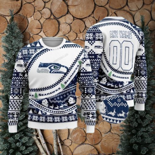 Custom Name And Number Seattle Seahawks Woolen Ugly Christmas Sweater