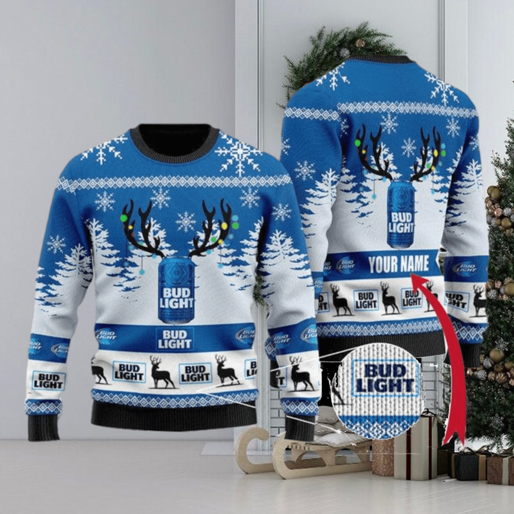 Custom Name B U D Light Beer 3d All Over Print Ugly Christmas Sweater