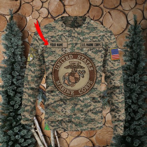 Custom Name Camo Marine Corps 3D Sweater Sweatshirt AOP For Christmas Gift Men And Women