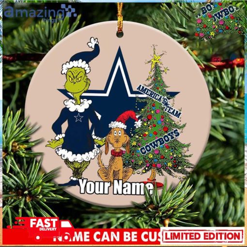 Custom Name Dallas Cowboys Logo NFL x Grinch Christmas 2023 Gift Ornament