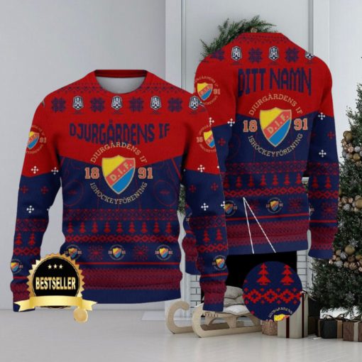 Custom Name Djurgårdens IF Ugly Christmas Sweater New Logo Gift For Men And Women Fans