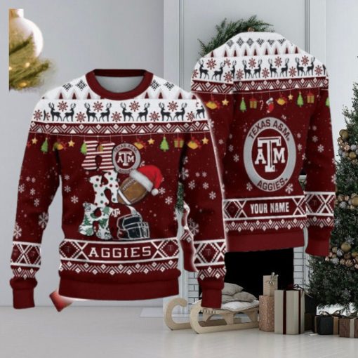 Custom Name For NCAA Fans Texas A&M Aggies HO HO HO Ugly Christmas Sweater Funny Christmas Gift