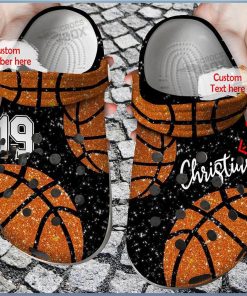 Custom Name Number Basketball Glitter Crocs Clogs Womens