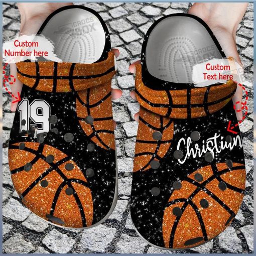 Custom Name Number Basketball Glitter Crocs Clogs Womens