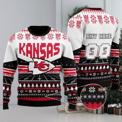 Custom Name Number Nfl Kansas City Chiefs Rugby Stadium Ugly Christmas Sweater