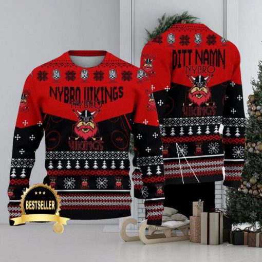 Custom Name Nybro Vikings IF Ugly Christmas Sweater New Logo Gift For Men And Women Fans