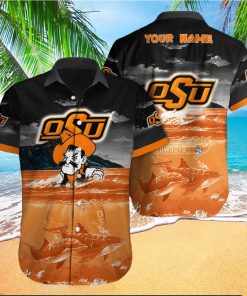 Custom Name Oklahoma State Cowboys NCAA Logo Dolphin Beach Funny Hawaiian Shirt