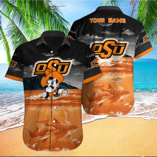 Custom Name Oklahoma State Cowboys NCAA Logo Dolphin Beach Funny Hawaiian Shirt