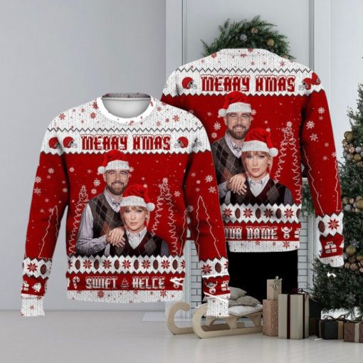 Custom Name Taylor Swift Travis Kelce Kansas Football Ugly Christmas Sweater