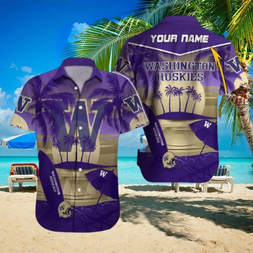 Custom Name Washington Huskies NCAA Collar Beach Hawaiian Shirt Men And Women Gift