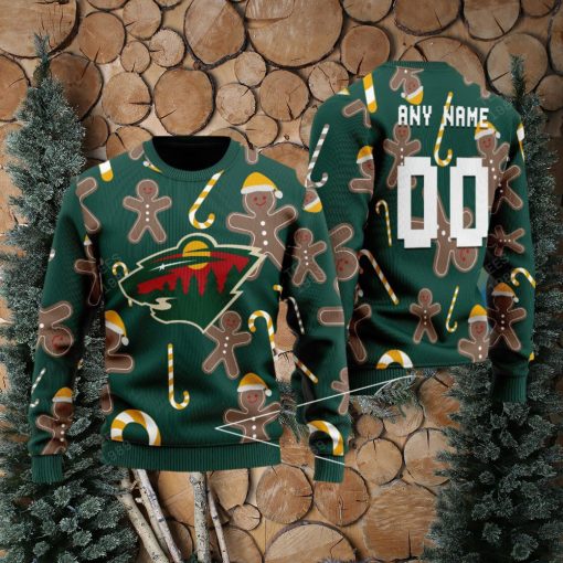 Custom Number And Name Minnesota Wild Christmas Santa Bear Ugly Christmas Sweater