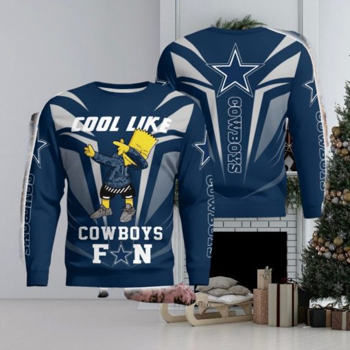 Cute Cool Like Dallas Cowboys Fan Bart Simpson Dab Xmas Gift Ugly Christmas Sweater Amazing Gift