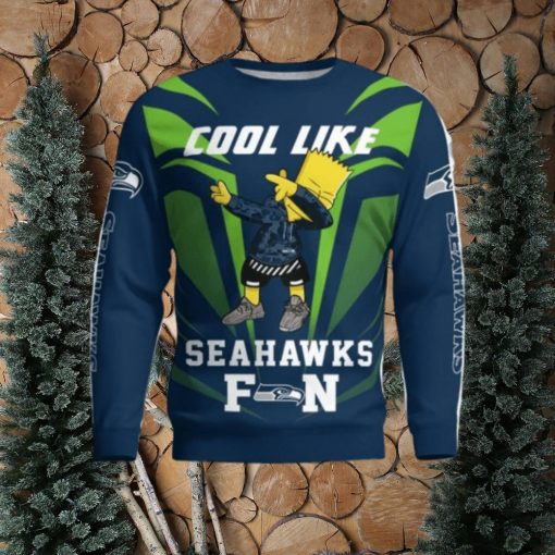 Cute Cool Like Seattle Seahawks Fan Bart Simpson Dab Ugly Christmas Sweater