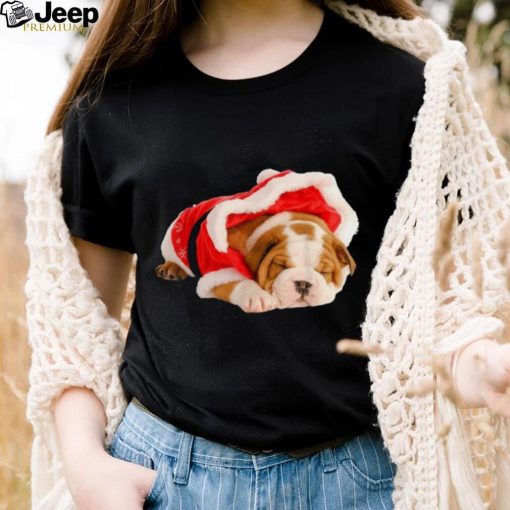 Cute English Bulldog Puppy Santa Funny Christmas Unisex Shirt