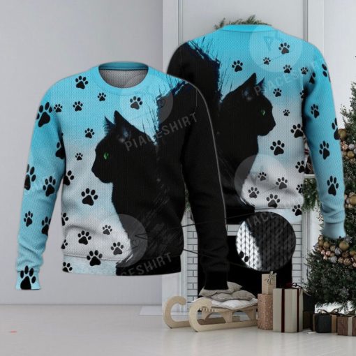 Cute Green Eyed Black Cat 3D Full Print Ugly Sweater Christmas Gift Sweater