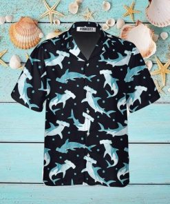 Cute Hammerhead Shark And Blue Dot Pattern Shark Shirts For Men Shark Tropical Hawaiian Shirt