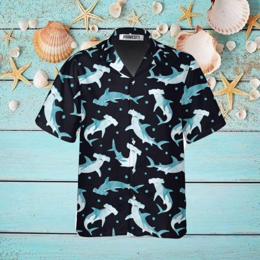 Cute Hammerhead Shark And Blue Dot Pattern Shark Shirts For Men Shark Tropical Hawaiian Shirt