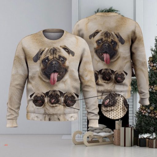 Cute Pug Face Funny Gift For Dog Lovers 3D Ugly Sweater Christmas Gift Sweater