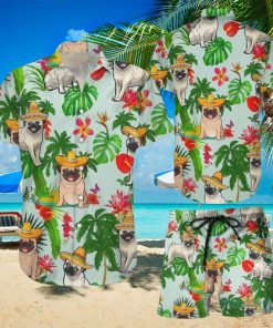 Cute Pug Shirts Cool Pug Wearing Mexican Hat Tropical Hawaiian Shirt & Short For Men And Women