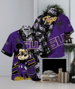 NCAA Lsu Tigers Hawaiian Shirt Mickey And Floral Pattern