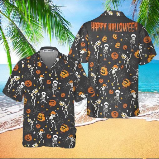 DANCING SKELETONS HAPPY HALLOWEEN HAWAIIAN SHIRT 1