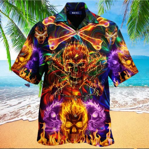 DANGER COLORFUL FLAMING SKULL UNISEX HAWAIIAN SHIRTS