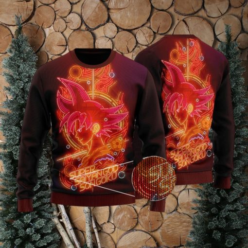 DBZ Super Saiyan God Goku Neon Lights Ugly Sweater