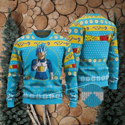 DBZ Vegeta Over 9000 Blue Ugly Christmas Sweater