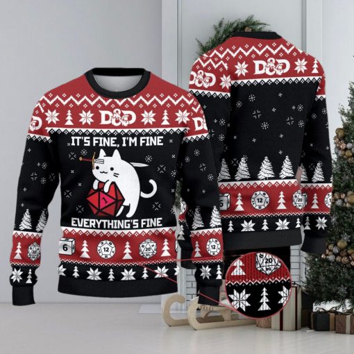 D&D Dragon Sweater Funny Cat It’s Fine Everything Fine 3D All Over Printed Ugly Christmas Sweater
