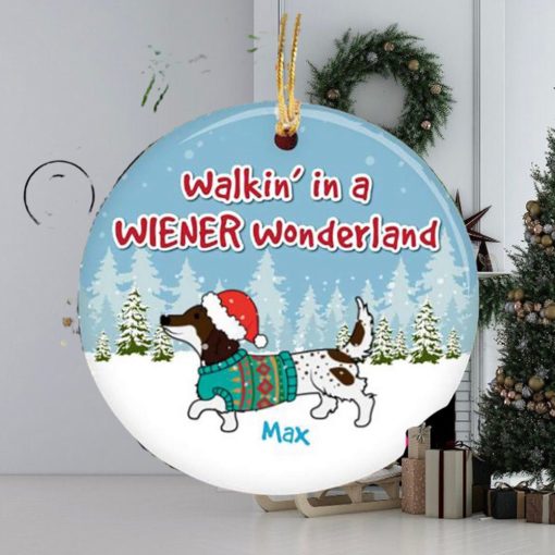 Dachshund Christmas Walkin’ in a Wiener Wonderland Custom Name 2023 Holiday Gifts For Dog Lovers Christmas Decorations Ornament